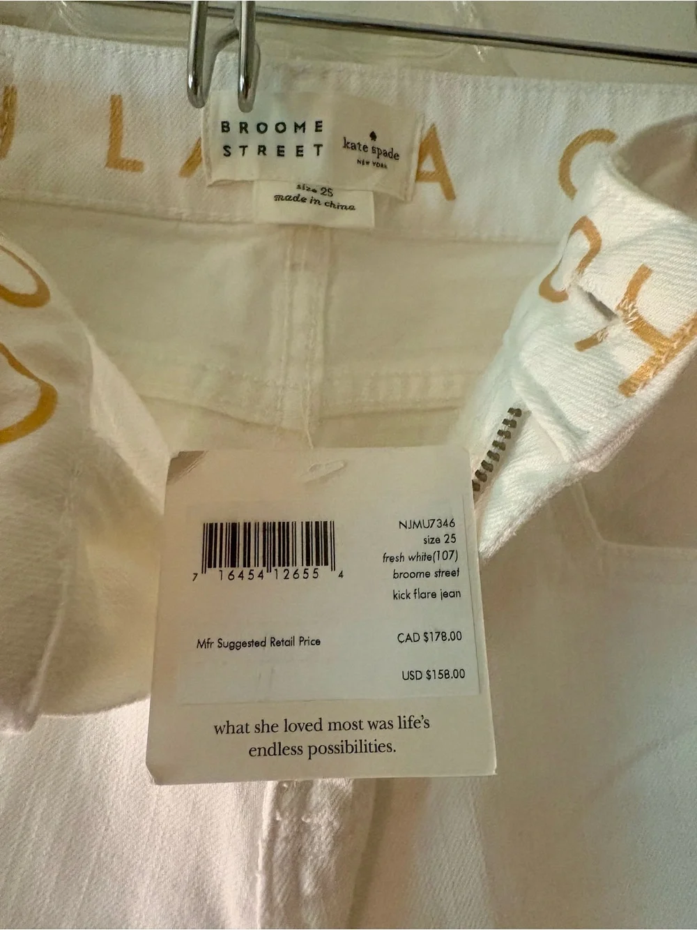 NWT $158 Kate Spade Broome Street Women's  White Bootcut Jeans Size 25